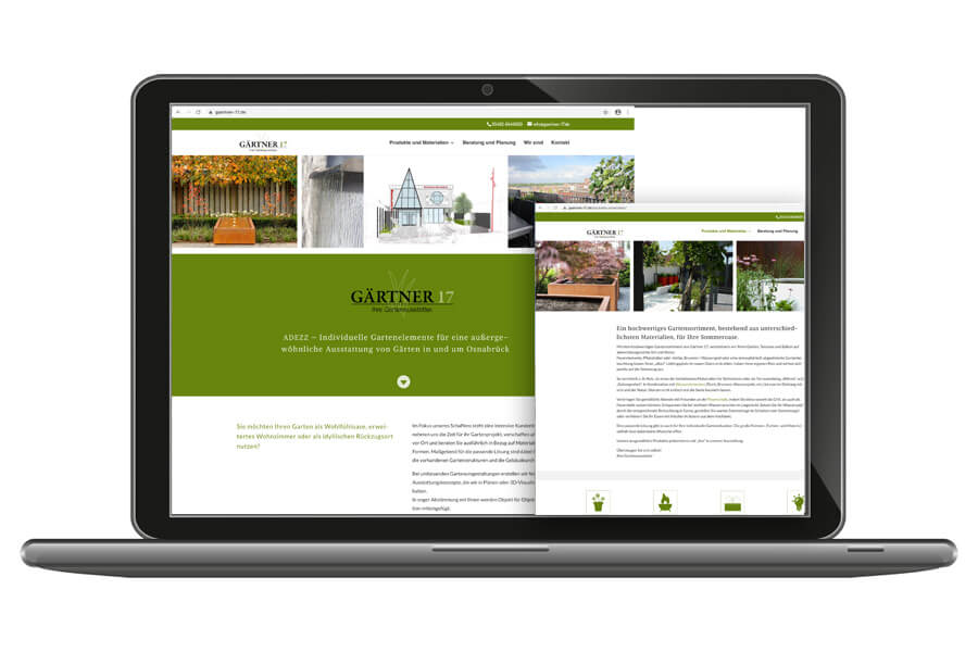 Webpräsenz der Firma "Gärtner-17" – individuelle Gartenelemente aus Osnabrück