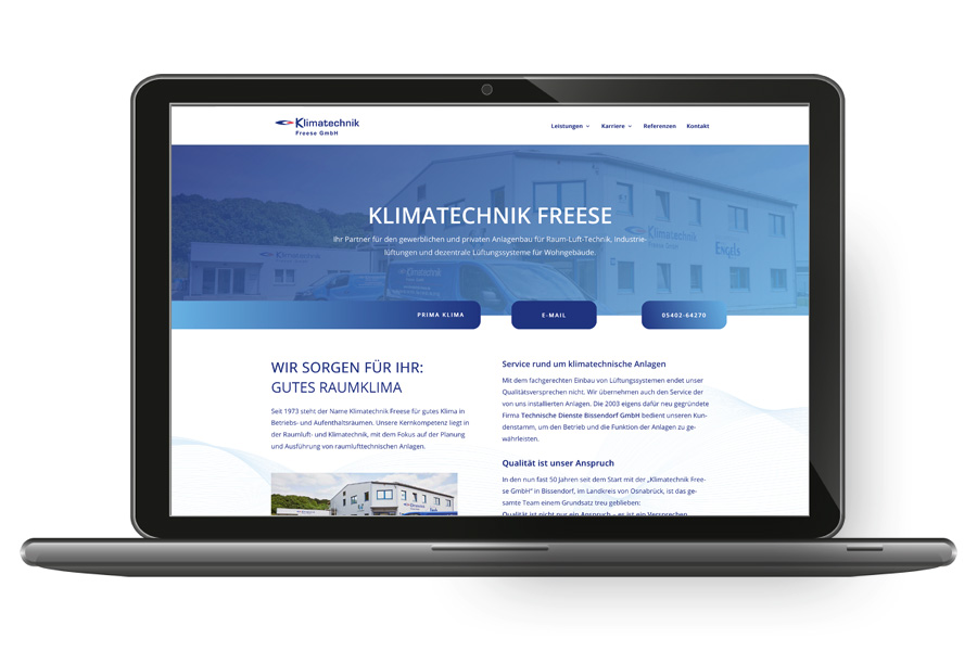 Website der Firma Klimatechnik Freese GmbH aus Bissendorf